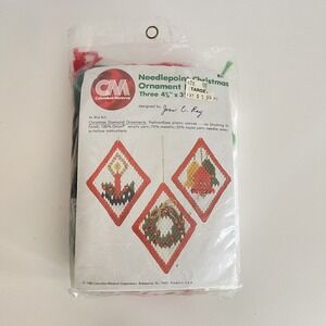 Vtg 80s CM Columbia-Minerva Needlepoint Christmas Ornament Kit New‎ COMPLETE